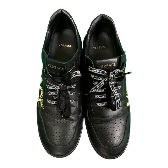 Versace IIus Men EU 46 US 12 Floral Side Logo Black  Sneakers $995 Retail main image 9